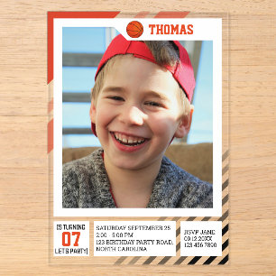 Kinderprofil-Tausch-Basketball-Geburtstagsfotos Acryleinladungen