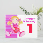 Kinderpuppe ersten Geburtstag pink Geburtstag einl Einladung (Stehend Vorderseite)