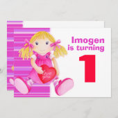 Kinderpuppe ersten Geburtstag pink Geburtstag einl Einladung (Vorne/Hinten)