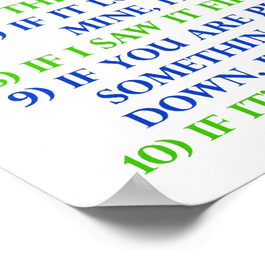 Kinderregeln Unterhaltung Witziges Plakatzeichen Poster (Ecke)