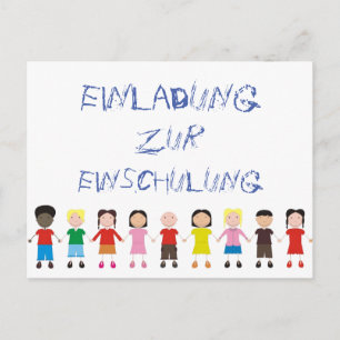 Kinderreihe auf einer Einladung zur Einschulung Postkarte