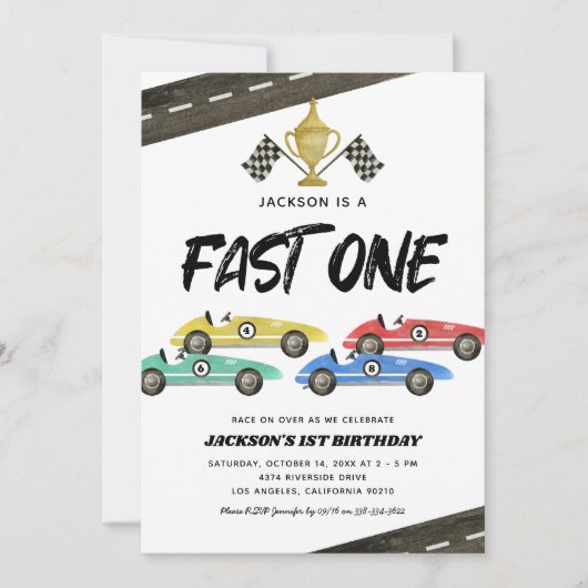 Kinderrennen Auto 1. Geburtstag Einladung (Vorderseite)