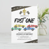 Kinderrennen Auto 1. Geburtstag Einladung (Stehend Vorderseite)