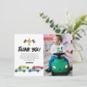Kinderrennen Auto Geburtstag Foto Danke Karte (Stehend Vorderseite)