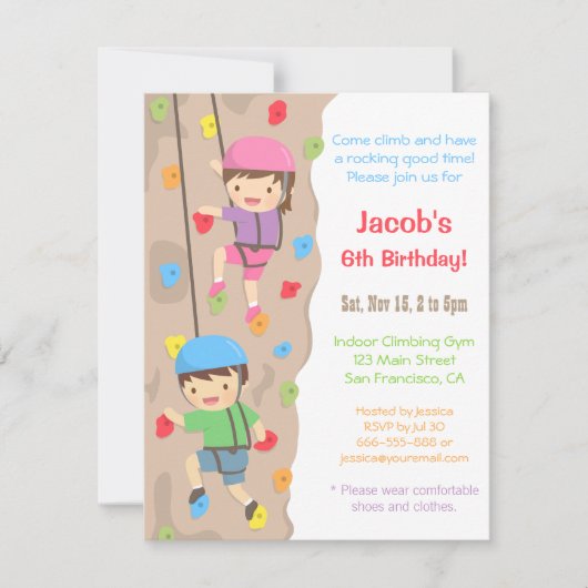 Kinderrock Klettern Einladungen zur Geburtstagspar (Vorderseite)