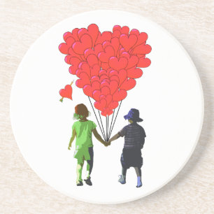 Kinderromantisches Herzballondesign Sandstein Untersetzer