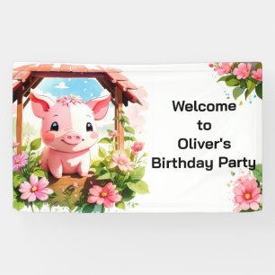 Kinderrosa Landtiere Geburtstagsbanner Banner