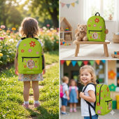 Kinderrucksack grün mit Foto - Blumen - rosa rot  Bedruckter Rucksack