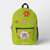 Kinderrucksack grün mit Foto - Blumen - rosa rot  Bedruckter Rucksack (Vorderseite)