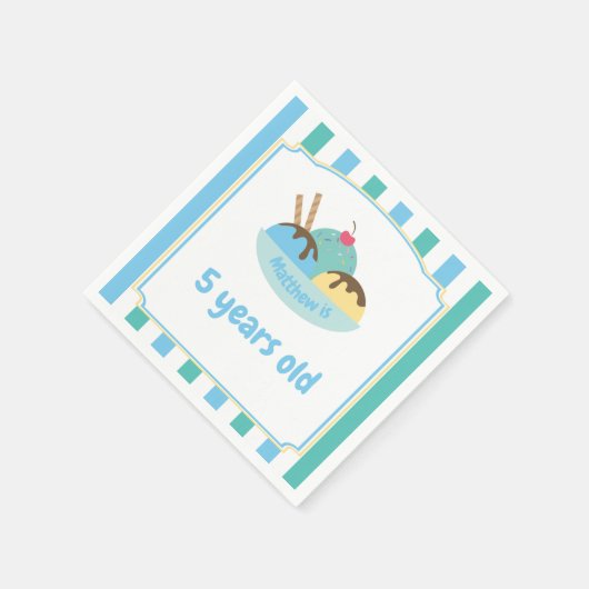 Kinderrückwand Blaues grünes Eiscreme-Party Serviette (Ecke)