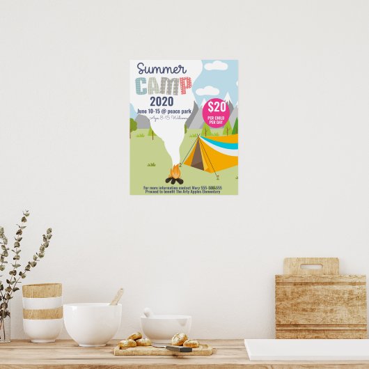 Kinderscampingplatz Flyer, Camping in der Schule F Poster (Küche)