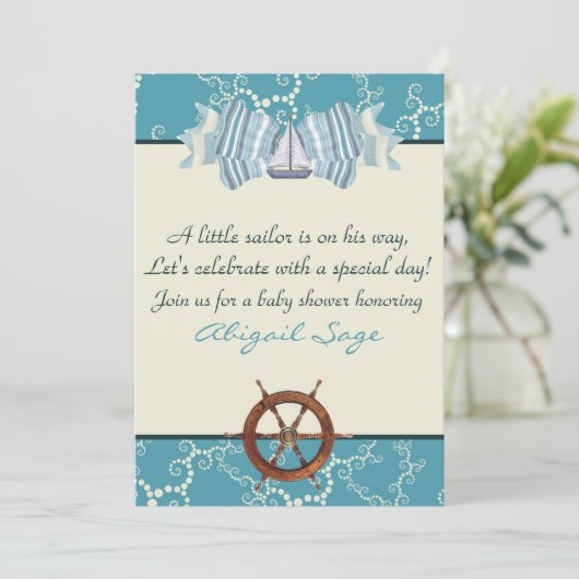 Kinderschiff Kinderdusche für Jungen Einladung (Stehend Vorderseite)