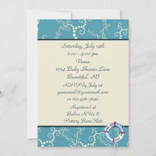 Kinderschiff Kinderdusche für Jungen Einladung (Rückseite)