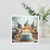 Kinderschildkröten feiern Geburtstag mit Kuchen &  Einladung (Stehend Vorderseite)