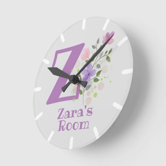 Kinderschlafzimmeruhr mit Name & Anfangsbuchstabe Runde Wanduhr (Winkel)