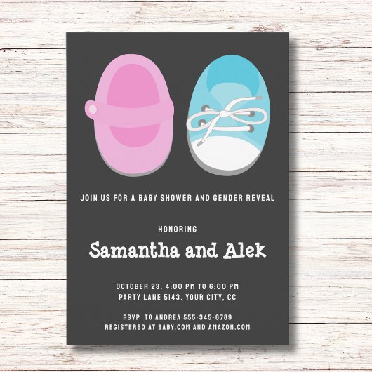 Kinderschuhe Geschlecht enthüllt und Babydusche Einladung