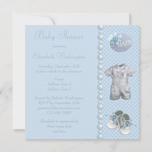 Kinderschuhe, Kleidung, Perlen und Herz Einladung (Rückseite)