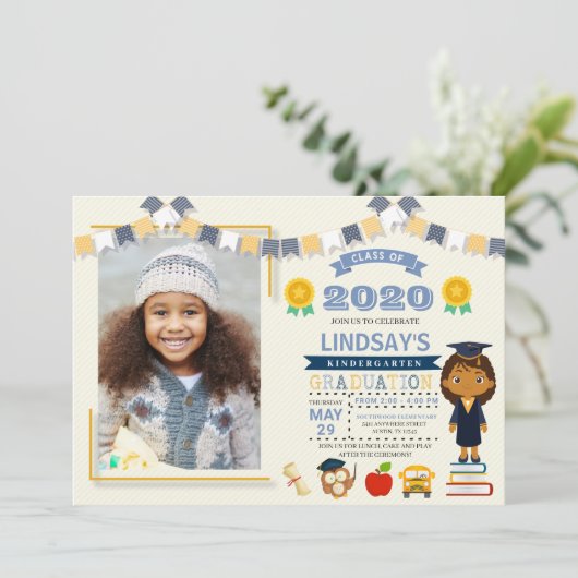 Kinderschule Abschluss Foto Einladung (Stehend Vorderseite)