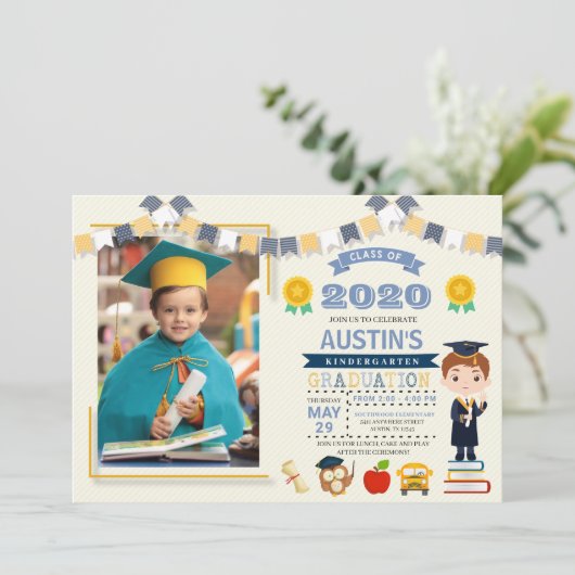 Kinderschule Abschluss Foto Einladung (Stehend Vorderseite)