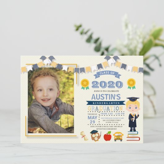 Kinderschule Abschluss Foto Einladung (Stehend Vorderseite)