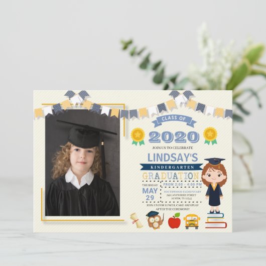 Kinderschule Abschluss Foto Einladung (Stehend Vorderseite)