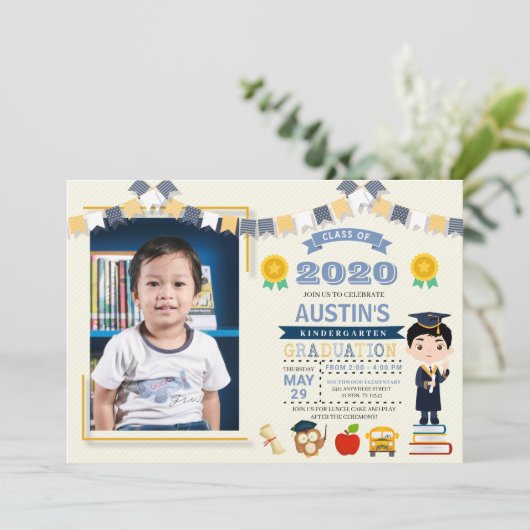 Kinderschule Abschluss Foto Einladung (Stehend Vorderseite)