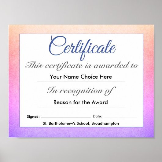 Kinderschulzeugnis oder -prämie poster (Vorne)