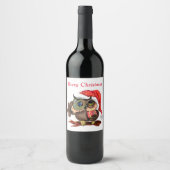 Kinderschüssel in Weihnachtshut und Geschenk für S Weinetikett (Vorderseite)