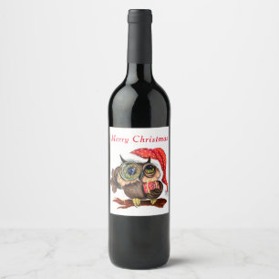 Kinderschüssel in Weihnachtshut und Geschenk für S Weinetikett