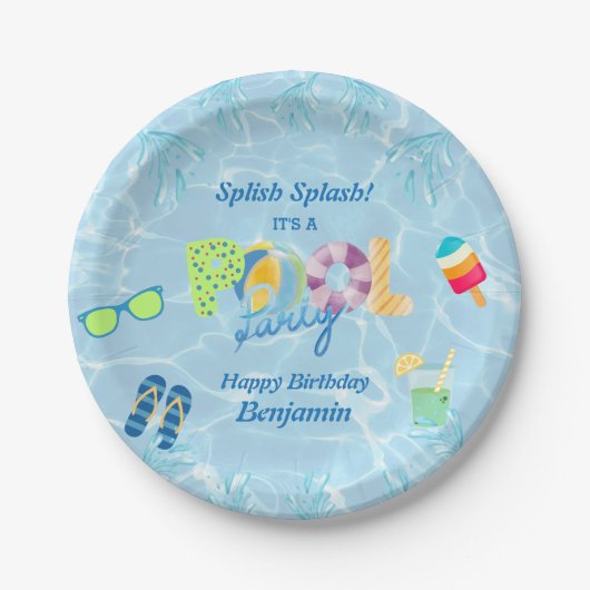 Kinderschwimmbad Geburtstagsparty Pappteller (Vorderseite)