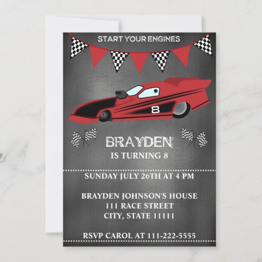 Kinderskartonrennen Geburtstagsfeier Einladung (Vorderseite)