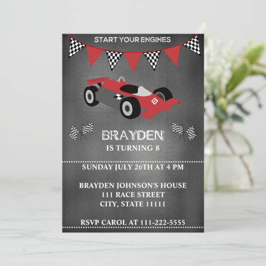 Kinderskartonrennen Geburtstagsfeier Einladung (Stehend Vorderseite)