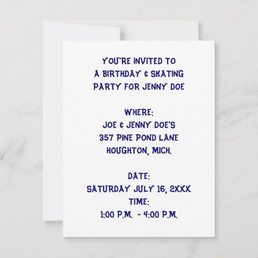KINDERSkaten-PARTY EINLADUNG ~ GEBURTSTAG ODER (Rückseite)