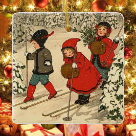 Kinderski, eine Vintage Winterlandschaft Keramikornament