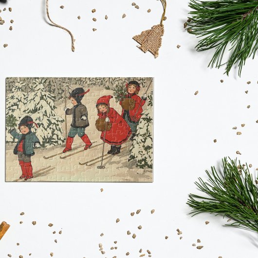 Kinderski, eine Vintage Winterlandschaft Puzzle