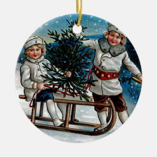 KinderSledding Keramik Ornament (Vorne)