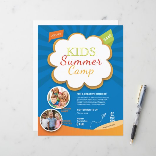 Kindersommerlager Flyer Vorlage (Vorderseite/Rückseite Beispiel)