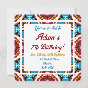 Kinderspass Blue Pink Brown Tropical Geburtstag Einladung