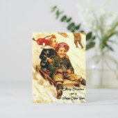 Kinderspass Vintag aussehen Frohe Weihnachten Postkarte (Stehend Vorderseite)