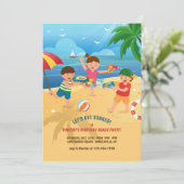 Kinderspiel am Strand Einladung (Stehend Vorderseite)