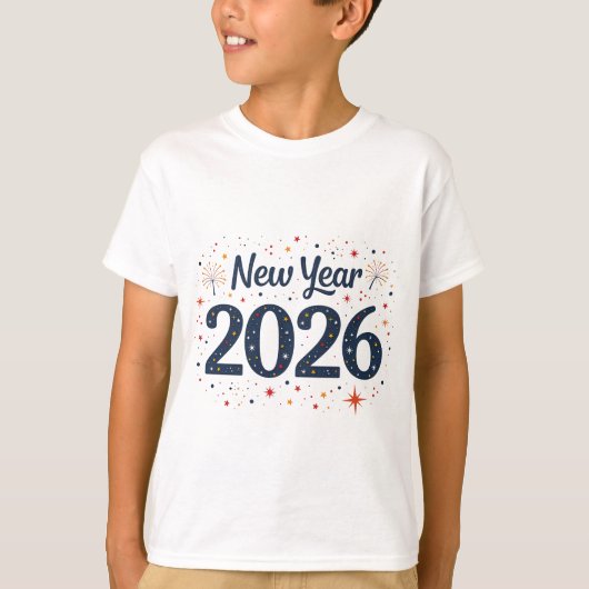 Kinderspiel Neujahr 2026 t Shirt mit Stars (Vorderseite)