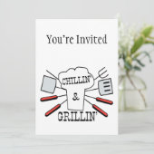 Kinderspiel und Grillin GRILLEN Spaß Einladung (Stehend Vorderseite)