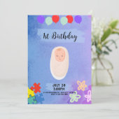 Kinderspiele bunter Himmel 1. Geburtstag Einladung (Stehend Vorderseite)