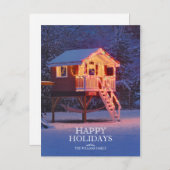 Kinderspielhaus mit Weihnachtsbeleuchtung Feiertagspostkarte (Vorne/Hinten)