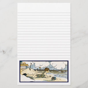 Kinderspielplatz am Strand Vintag Art Lined Statio Briefpapier