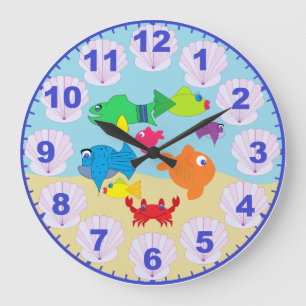 Kinderspielplatz Aquarium Fischuhr mit Zahlen Große Wanduhr