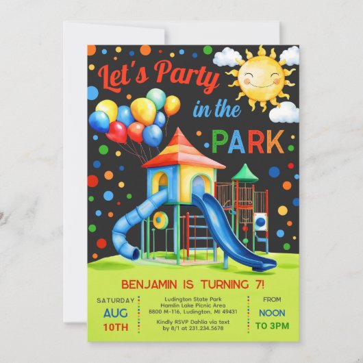 Kinderspielplatz Einladung - Party im Park (Vorderseite)