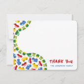 Kinderspielzeug farbenfroher Autoverkehr & Train B Dankeskarte (Vorderseite)