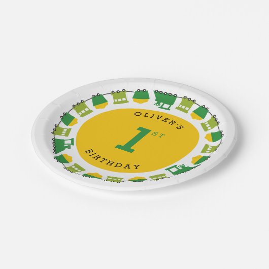 Kinderspielzeug Green Choo Züge Kinderparty Pappteller (Schrägansicht)