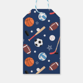 Kindersportgeräte-Muster auf blau Geschenkanhänger